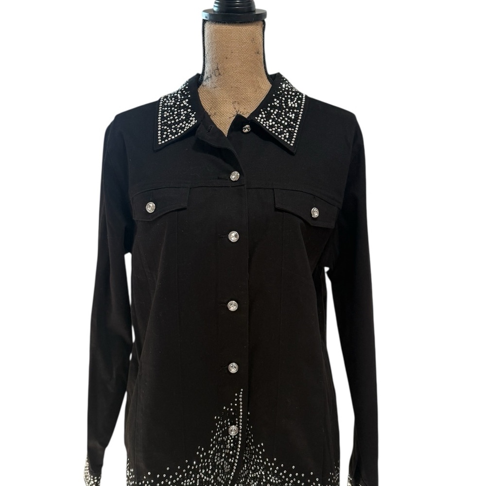 Vintage Quacker Factory Black Rhinestone Button Down Jacket
